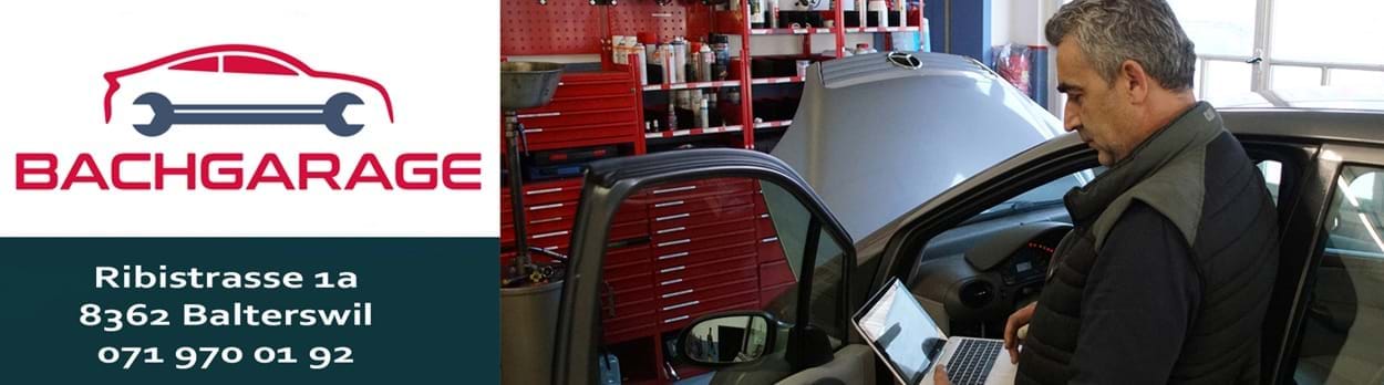 Fahrzeugservice - Bachgarage Service rund um Ihr Auto. Ribistrasse 1a. 8362 Balterswil TG. 071 970 01 92. Die Bachgarage ist Ihre zuverlässige, markenunabhängige Autogarage für Service, Wartung und Reparaturen rund um Ihr Fahrzeug. Unser erfahrenes Team sorgt dafür, dass Ihr Auto sicher, zuverlässig und in bestem Zustand bleibt – ganz gleich, welche Marke Sie fahren.